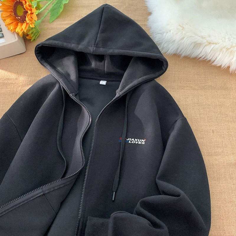Unisex Hooded Zip-Up Sweatshirt Winter Heavyweight Oversized Streetwear Pullover With Fleece Lining