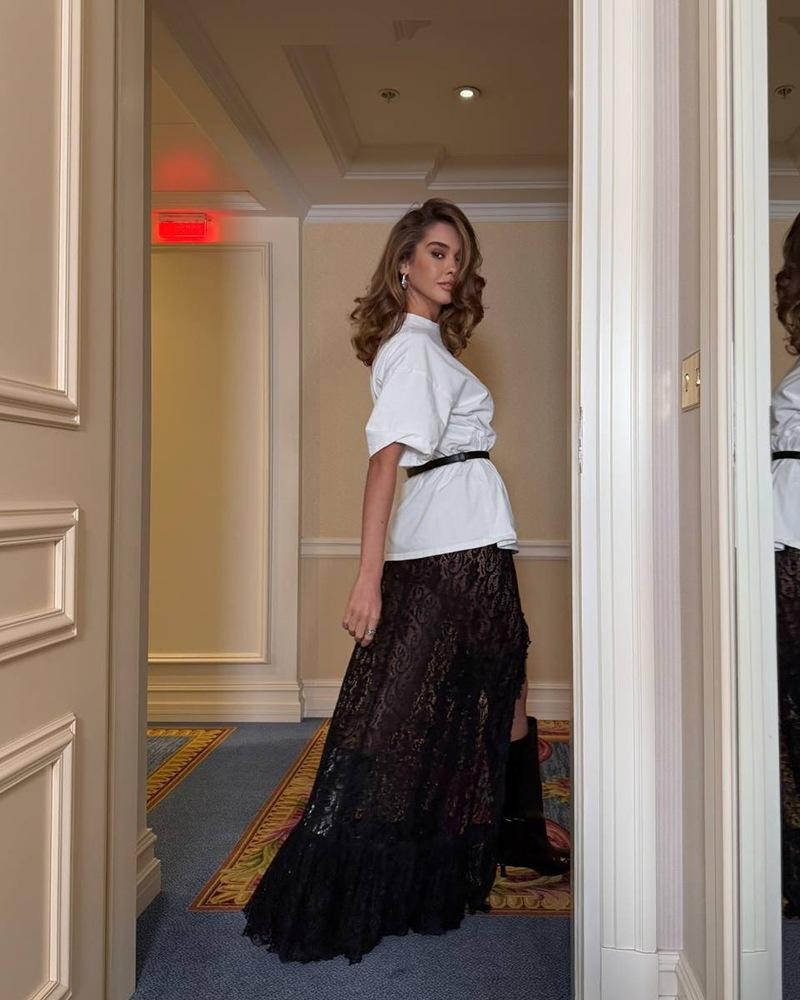 Krajková Průsvitná Dlouhá Sukně Asymetrická Květinový Volán