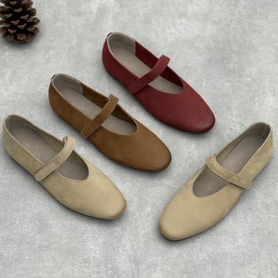 Echtleder Flache Spitzschuhe für Damen Lässige Weichsohlen Einspangen-Schuhe mit Mary Jane Klettverschluss Weiches Rindsleder Einzelne Schuhe