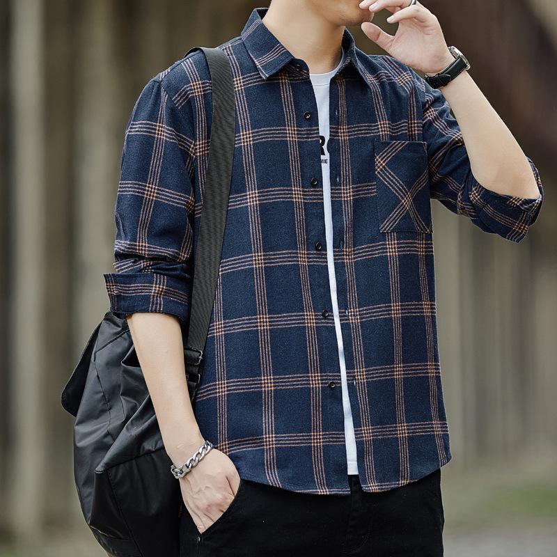 Camicia a quadri slim a maniche lunghe da uomo, ampia e raffinata, da indossare tutti i giorni