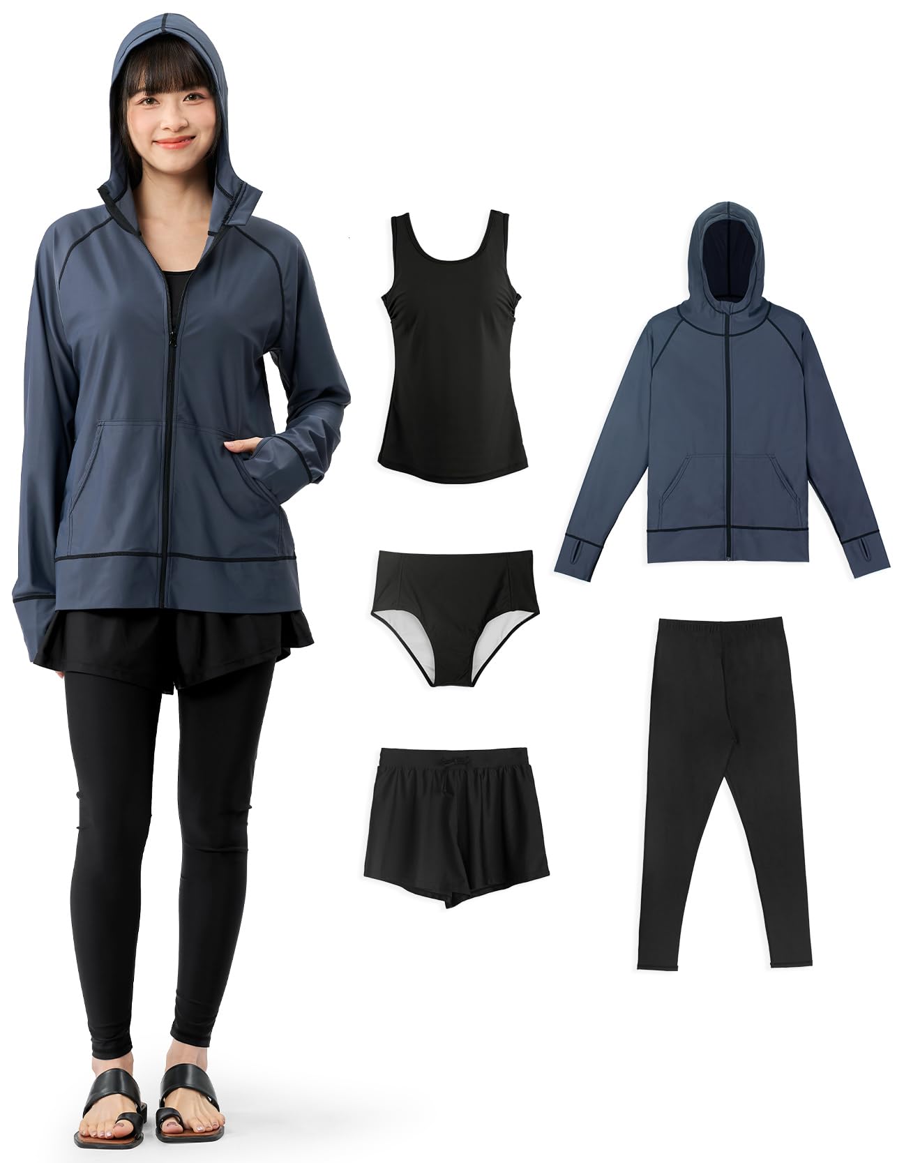 

Acrais Rash Guard Top and Bottom Separate Long Hooded UV UPF Perfect for and Sauna Women s Swimsuit, Set, Body-Facing, Tankini, Sleeve, 5-Piece Set,