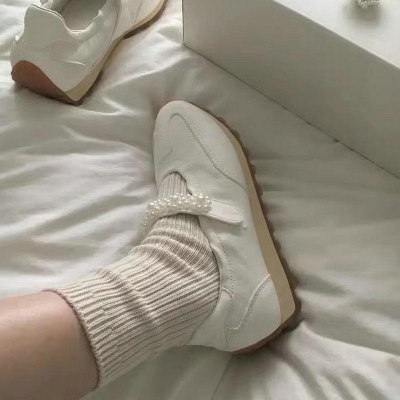 Fashion French Marie Jean Shoes 2025 Summer New Pearl Women'S Shoes Sports Casual Shoes, Retro Ballet Training Shoes For Women
