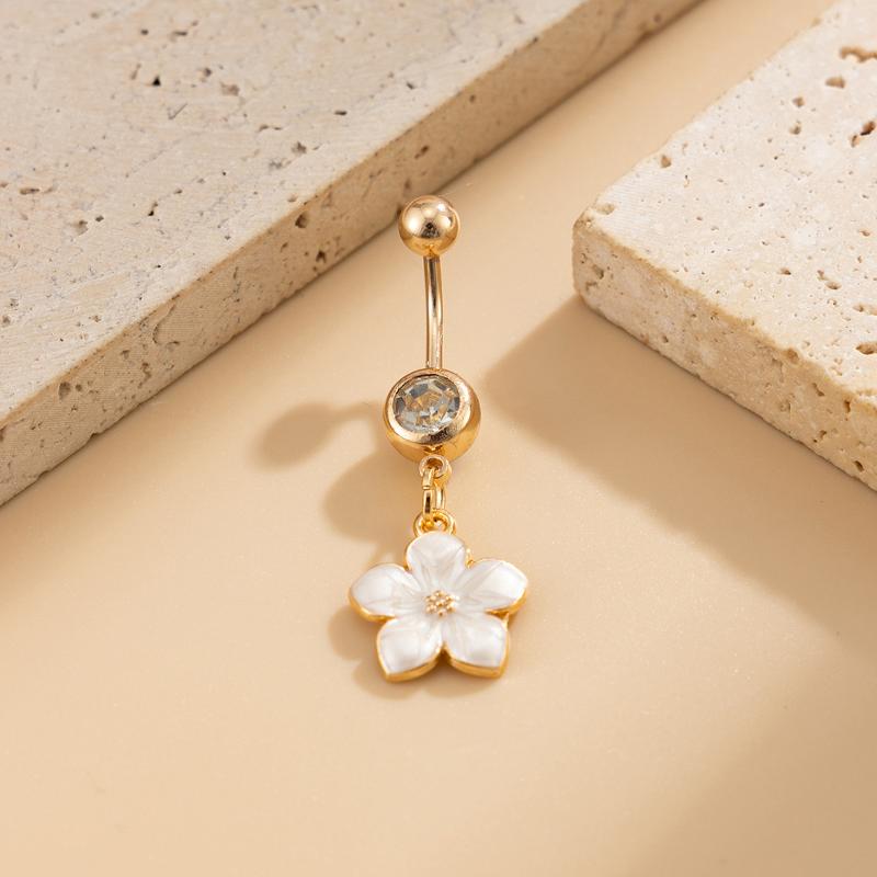 

Colorful Flower Dangle Belly Button Rings For Women Girls, Cute Floral Dangle Navel Ring Piercing Jewelry For Summer Party Beach білий
