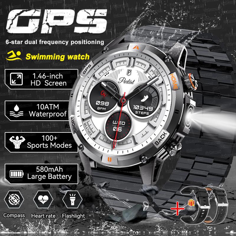 New Adventure GPS Map Navigation Smart Watch AMOLED Screen 10ATM Waterproof Clock Compass Flashlight BT Call Smartwatch Men