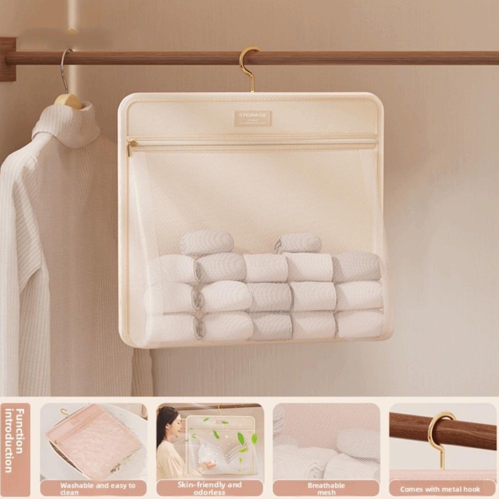 with Zipper Multi-layer Socks Hanging Bag Foldable Socks Storage Organizer Wardrobe Storage Beige Single Layer 830₽