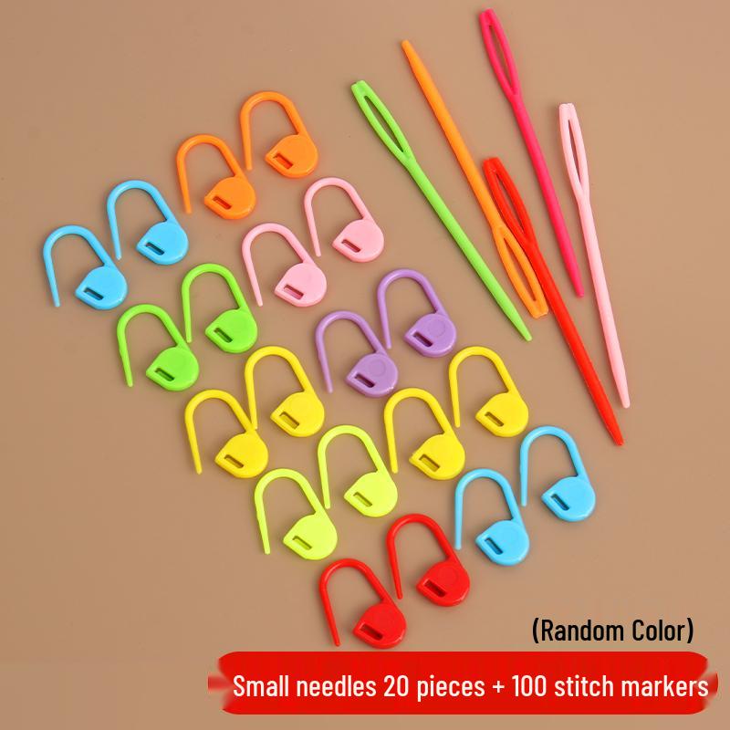 Colorful Hand-Woven Crochet Accessories: Plastic Stitch Markers, Darning Needles, Crochet Hooks, Safety Pins, Anti-Unraveling Pins.