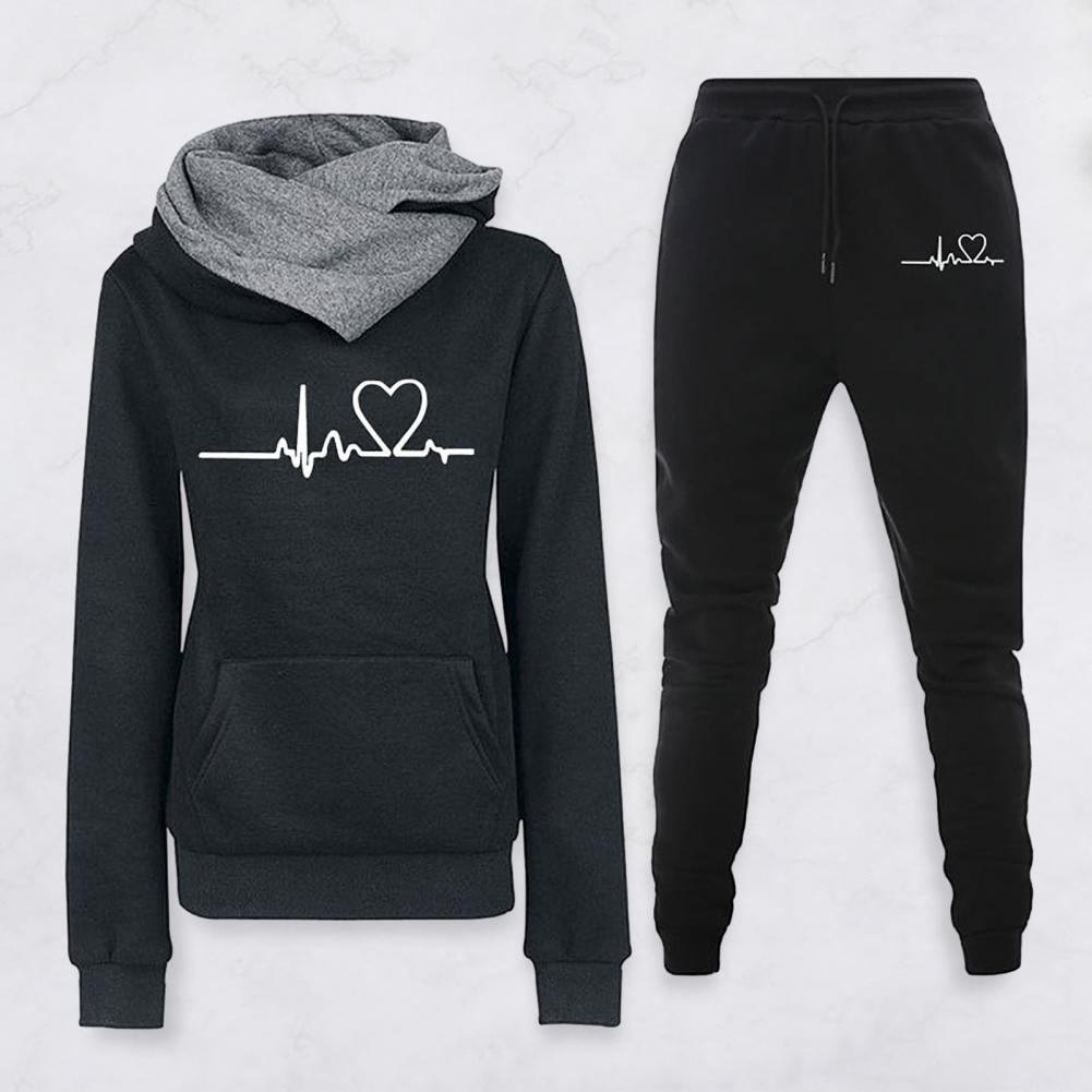 1 Set Women Tracksuit Suit Solid Color Comfortable Two-Piece Set Stylish Hooded Sweatshirt And Pants for Outdoor
