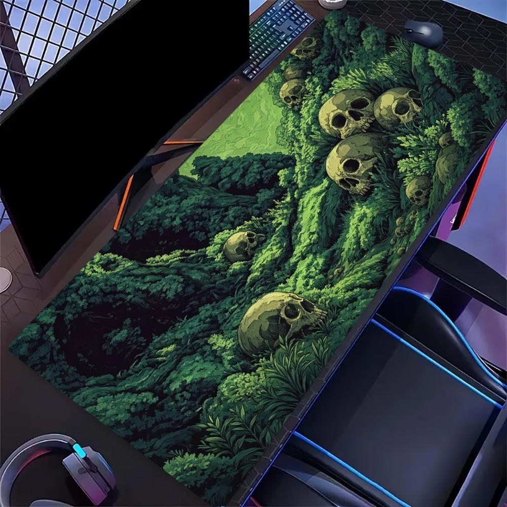 Dark Moss Skull Large Extended Gaming Mousepad Non Slip Desk Mat Gothic Forest Keyboard Mousepad For Laptop Desktop Office Decor