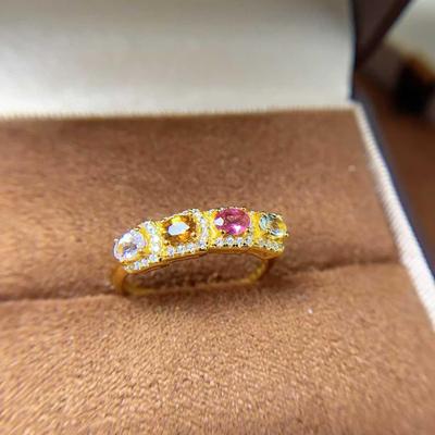Regenbogen-Turmalin Stapelbarer Ring in S925 Sterlingsilber