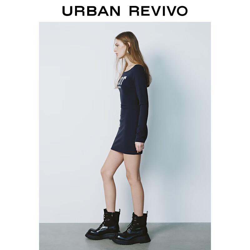 

UR 2025 Spring Casual Sporty Letter Pleated Long Sleeve Dress L