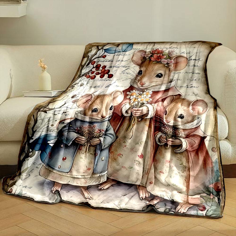 Adorable Mouse Family Themed Blanket bedroom Blanket for Livingroom Couch lunch break Soft throw for Friend's festival Gift
