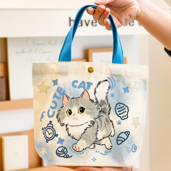 Süße Tierprint-Tragetasche Kinder Canvas-Tasche mit Katze Border Collie Prints Wiederverwendbare Einkaufstasche für Erwachsene Jungen Mädchen Schule Picknick Ausflug