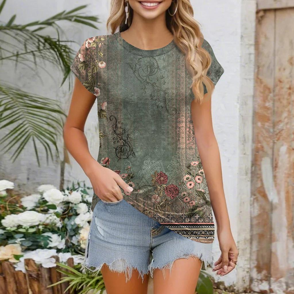 Women Work Casual Fashion Short-sleeved Round Neck T-shirt Top