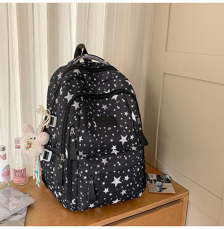 Women's Cute Star Print Korean Style Middle School Backpack - Campus Double Shoulder Bag