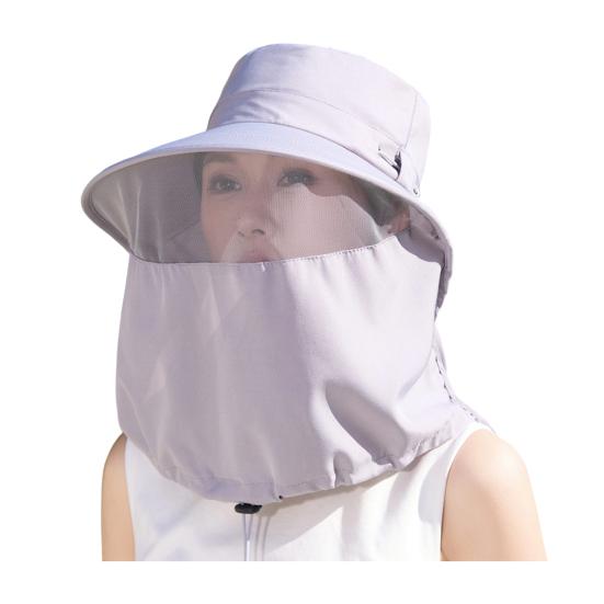

Fisherman Hat Breathable Mesh Face Guard Large Brim UV Protection Full Face Neck Protector Sun Hat 360-Degree Sun Shield Adjustable светло-серый