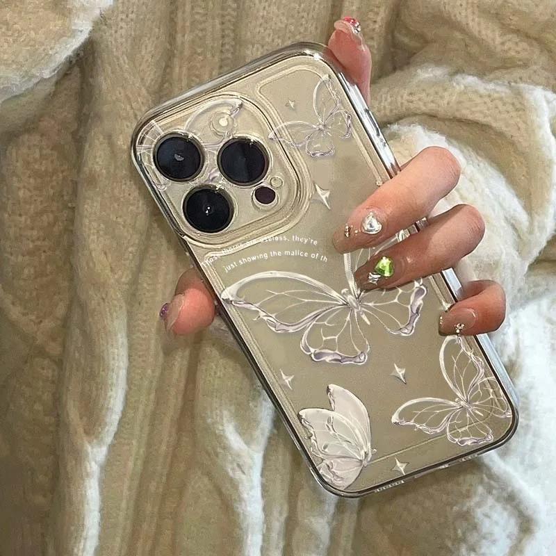 Gold Butterfly Phone Case For iPhone 17 16 15 11 13 12 14 Pro Max 16e Air 7 8 Plus XR Soft TPU Transparent Cover