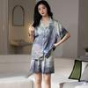 Premium Pajamas Women's Summer Ice Silk Short Sleeves Fat Mm Ice and Snow Silk Simulation Silk Suit New Chinese National Style