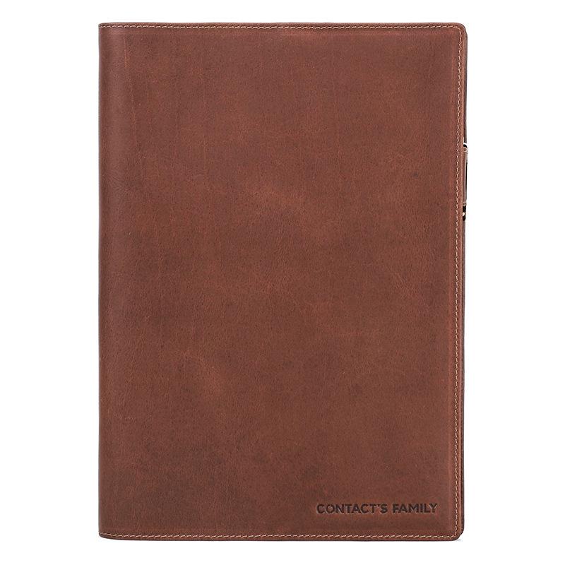 B5 Notebook with Cowhide Cover & Pen Slot – Portable Business Diary коричневый