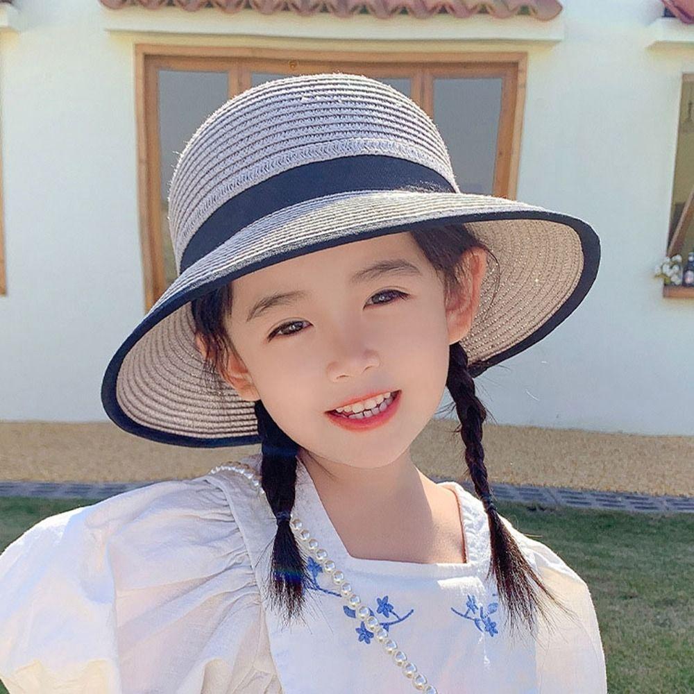 

Детские соломенные шляпы с широкими полями, соломенная солнцезащитная шляпа, новая шляпа от солнца с бантом, для путешествий Color 4