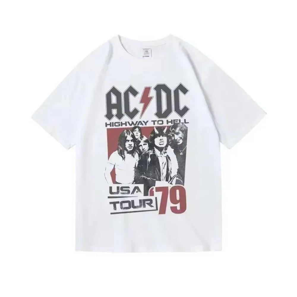 New ACdc Rock Band Cotton Printed Singer Women Men T-shirt High Quality Round Neck Breathable Y2K Short Sleeve 2026 Fan Top