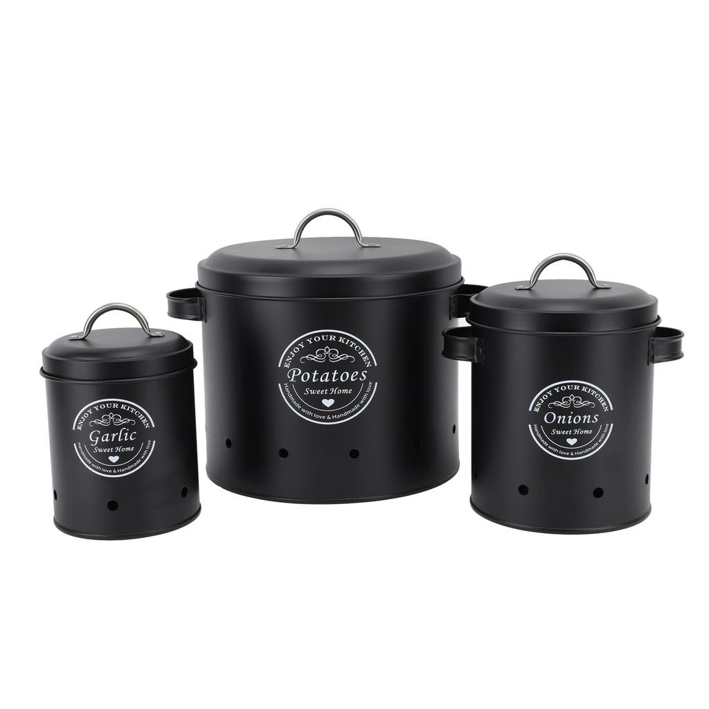 3PCS Kartoffel Zwiebel Lagerung Bin Carbon Stahl Bauernhaus Kartoffeln Halter Küche Lagerung Kanister Gläser