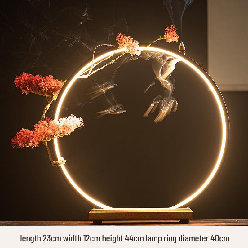 Chinese Zen LED Light Ring Ceramic Ornament for Living Room or Office Display