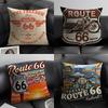 Travel Motorcycle Ride U.S. Route 66 Linen Cushion Covers For Decorative Sofa Home Pillows Case Car Chair Pillows Cases