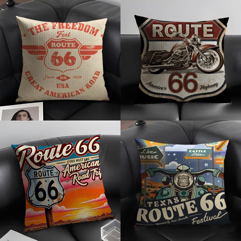 Travel Motorcycle Ride US Route Linen Cushion Covers For Decorative Sofa Home Pillows Case Car Chair Pillows Cases
