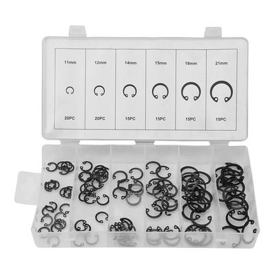 Set Assortimento 100pz Anelli di Sicurezza a Scatto Circlip 11mm 21mm 6 Misure con Scatola