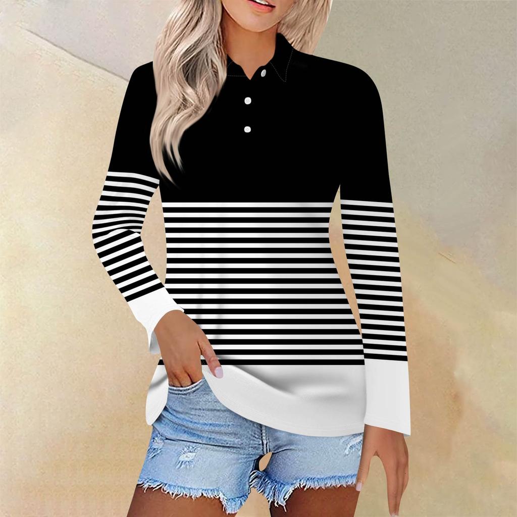 Women's Fashion Casual Lapel Short Long Sleeve Print Shirt Women's Button Up Tops