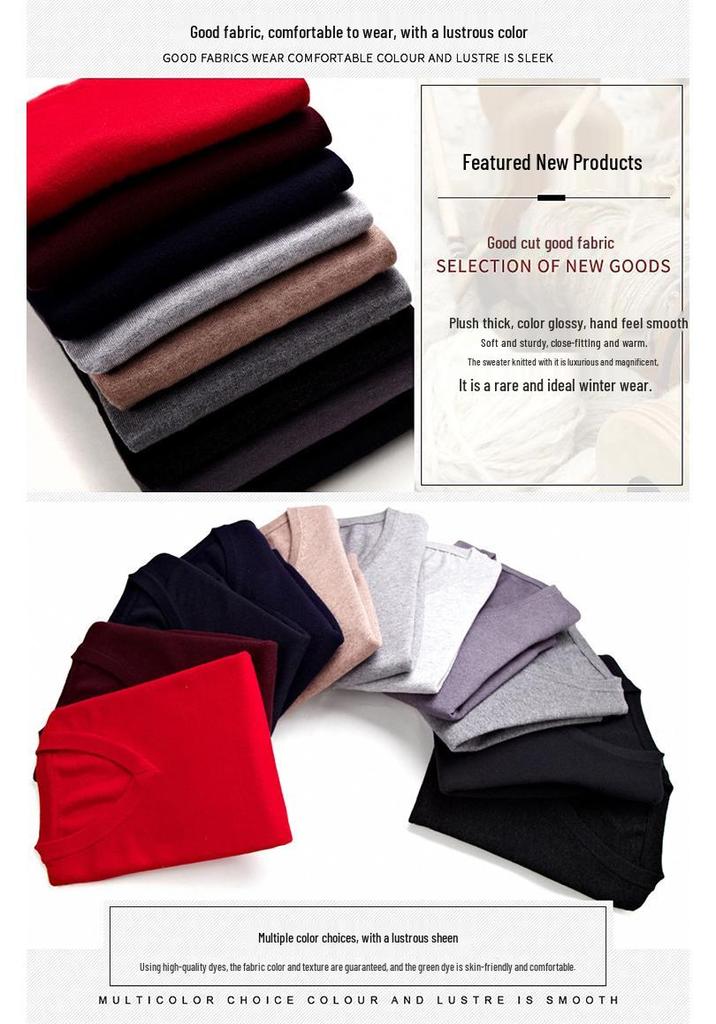 Men's V-Neck Winter Knit Sweater - Middle-Aged Thick & Warm Pullover