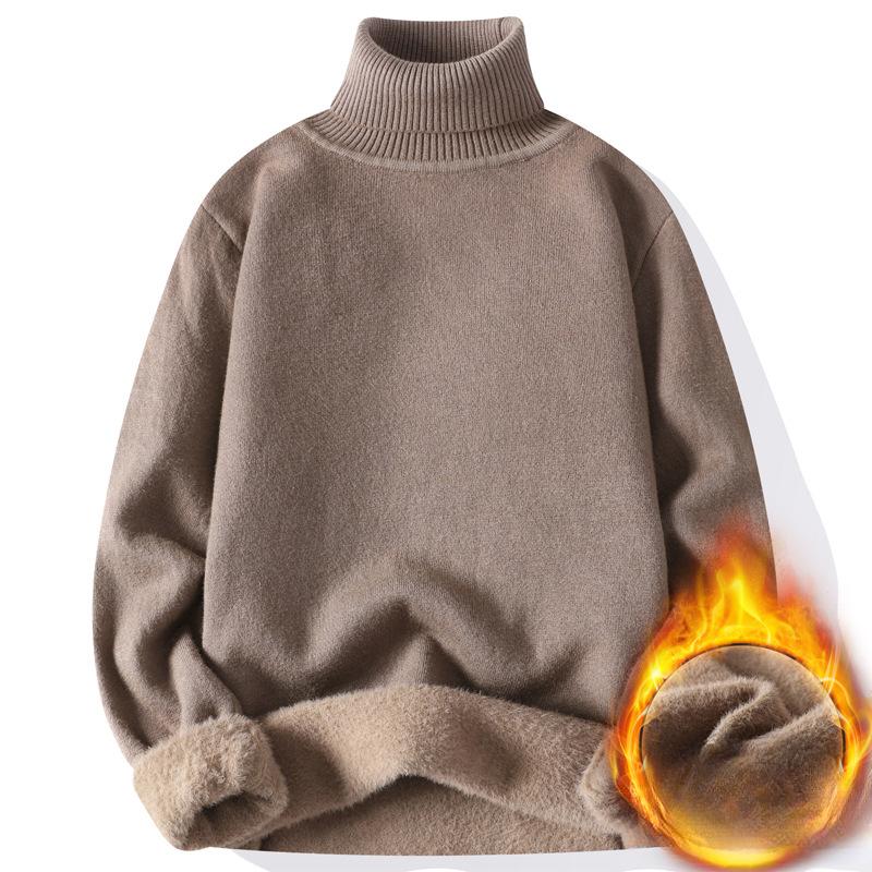 

Осень-зима Мужская водолазка Теплый свитер Мужские вязаные пуловеры Водолазка Вязаный свитер Мужской облегающий повседневный свитер S кофейный