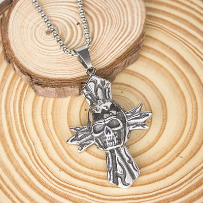 Titanium Steel Punk Skull Cross Necklace Men's Pendant Rock Accessories Pendant