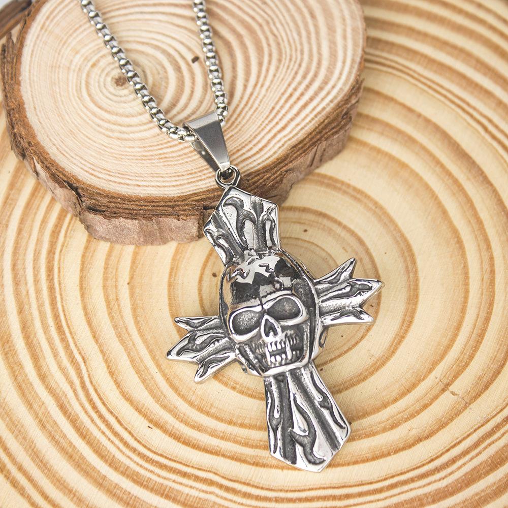 Titanium Steel Punk Skull Cross Necklace Men's Pendant Rock Accessories Pendant