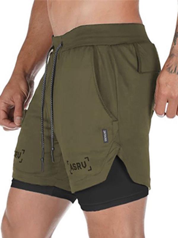 Shorts de Corrida ao Ar Livre Masculino Plus Size com Camada Dupla e Múltiplos Bolsos