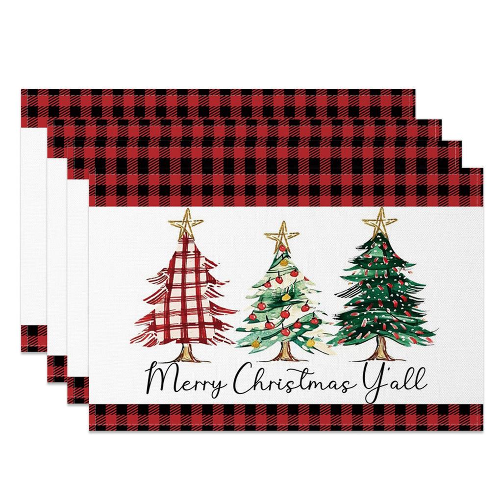 Christmas Placemats Dining Table Festive Holiday Decoration Snowflakes Tree Designs Dining Mats for Xmas Party Family Dinner