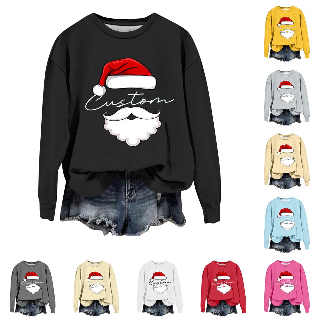 Women's Fashionable Casual Long-Sleeved Christmas Letter Print Crew-Neck Sweatshirt