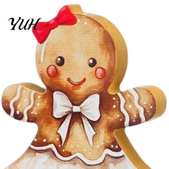 Handcrafted Wooden Christmas Figures 5Pcs/Set Gingerbread Man Tabletop Decor, Vintage Cookie Gift for Family Shaped Ornament Home Mantel, Festive
