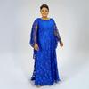 Plus Size African Women's Loose Long Robe Dress with Water Soluble Lace & Short Sleeves