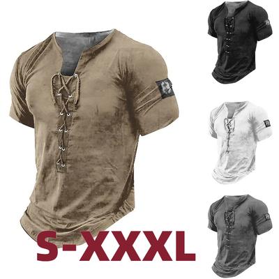 Men's Casual Henley T-Shirt Short Sleeve Printed Sporty Daily Wear