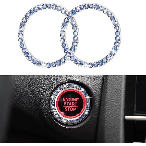 WINKA Car Engine Start Stop Button Cover Bling Accessories for Car 2pcs Ignition Ring Caps Keyless Push Start Button Ring Cap Interior Decoration
