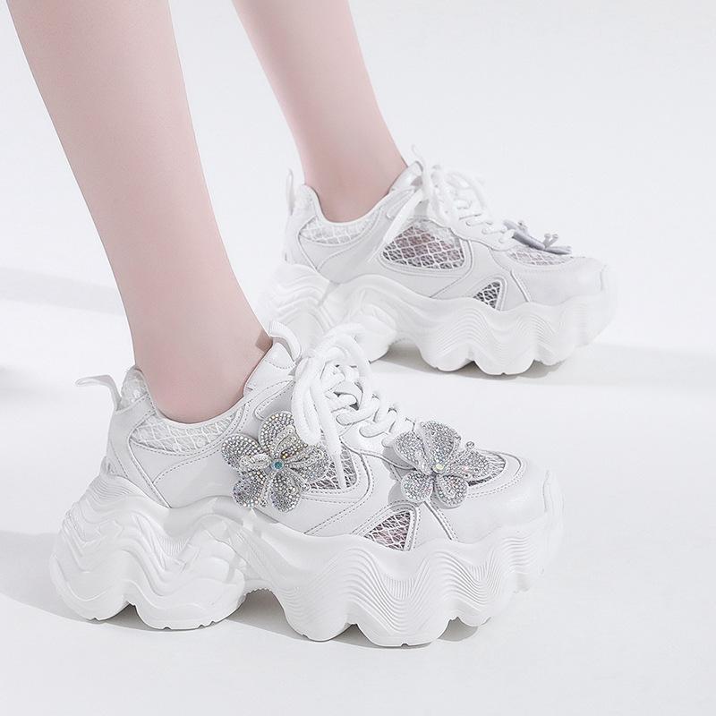 European rhinestone muffin thick-soled dad shoes women's 2025 summer new mesh breathable heightening sports and leisure shoes tide