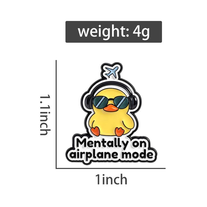Mentally On Airplane Mode Enamel Pins Cute Cool Duckling Brooches Lapel Badges Cartoon Introvert Jewelry Gift for Friends