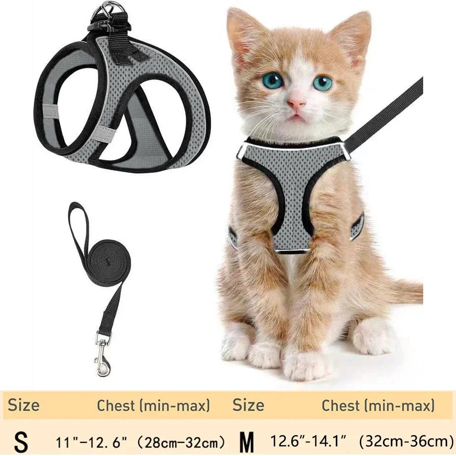 Harnais et Laisse Réglables pour Chat pour la Promenade - Harnais Gilet Anti-Évasion pour Chaton avec Maille Douce Réfléchissante pour Chiot Extérieur