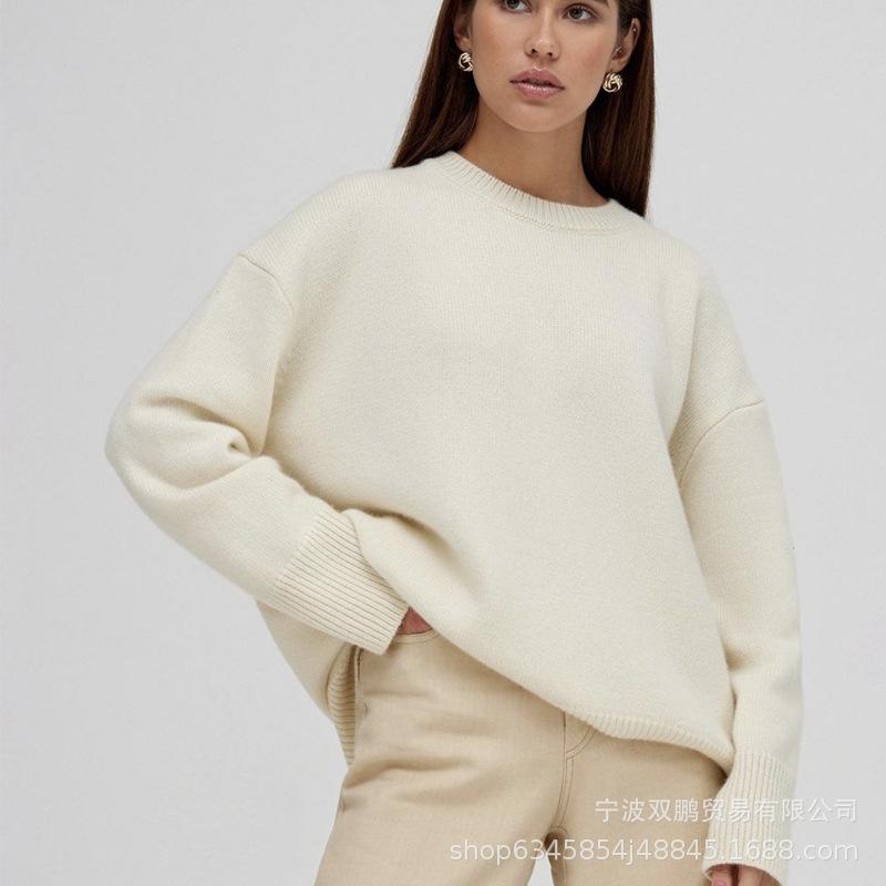 Russia's hot-selling solid-color crew-neck sweater women's 2026 popular soft-knitted top