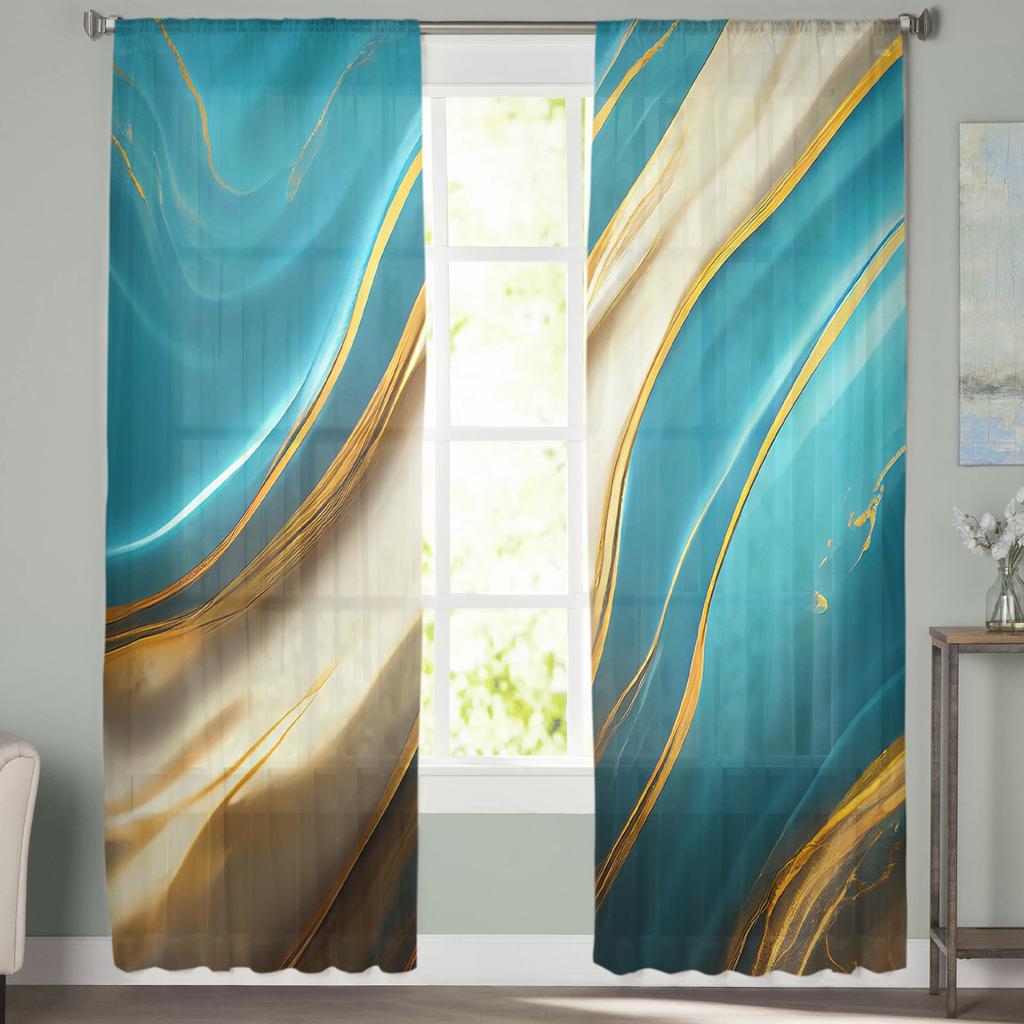 Marble Texture Aqua Green Voile Sheer Curtains For Living Room Window Chiffon Tulle Curtain Kitchen Bedroom Drapes Home Decor