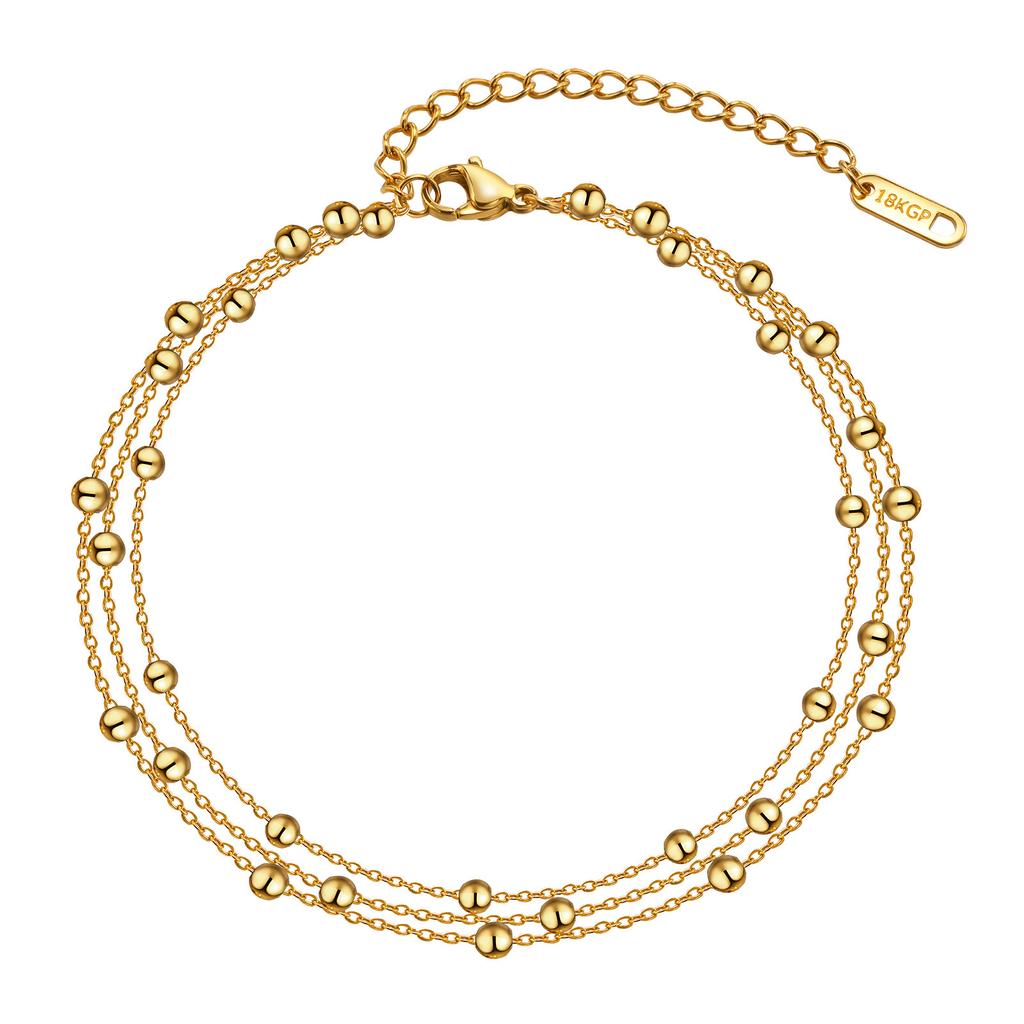 Adjustable Satellite Beaded Anklet Bracelets for Women ,Stainless Steel Summer Beach Foot Chain Stainless Steel Waterproof