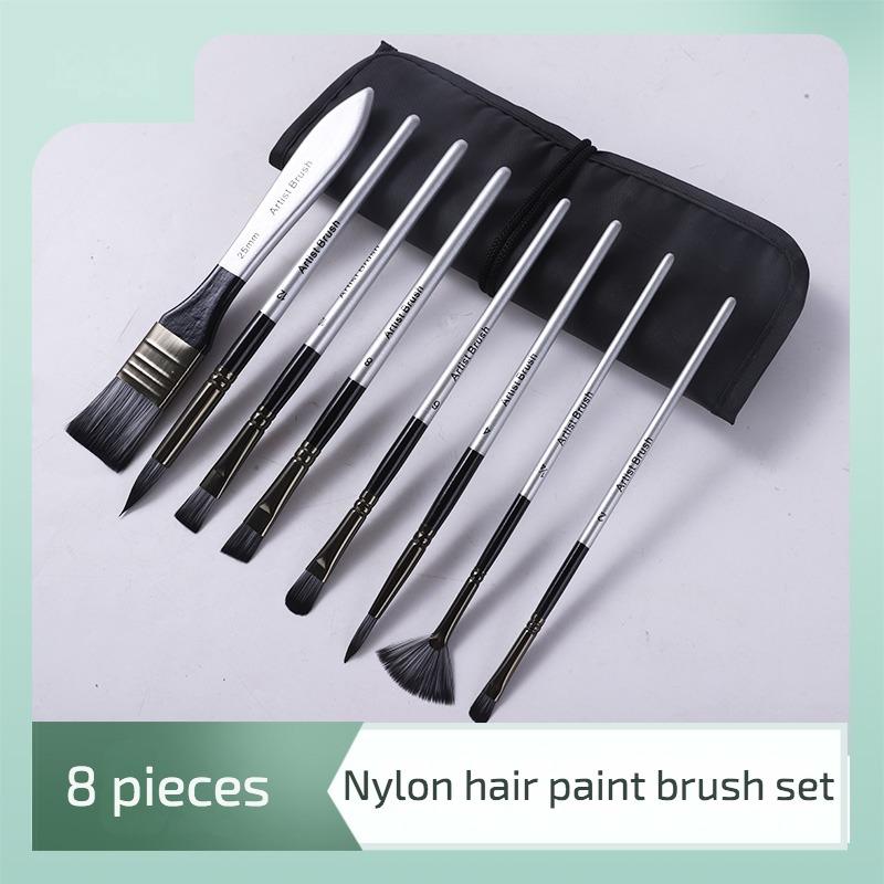 

8 шт., портативная холщовая сумка, нейлоновые волосы, многофункциональный набор кистей для рисования маслом, акриловая акварель, короткий стержень, кисть для рисования, поставка художника