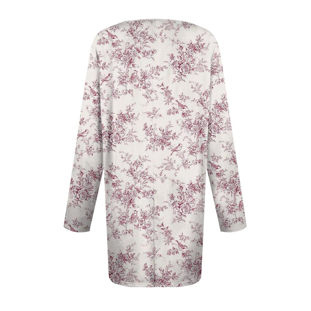 Damen Übergröße Oberteil, Gartenkragen Langarmhemd, Modisches Blumenmuster Freizeit-Top