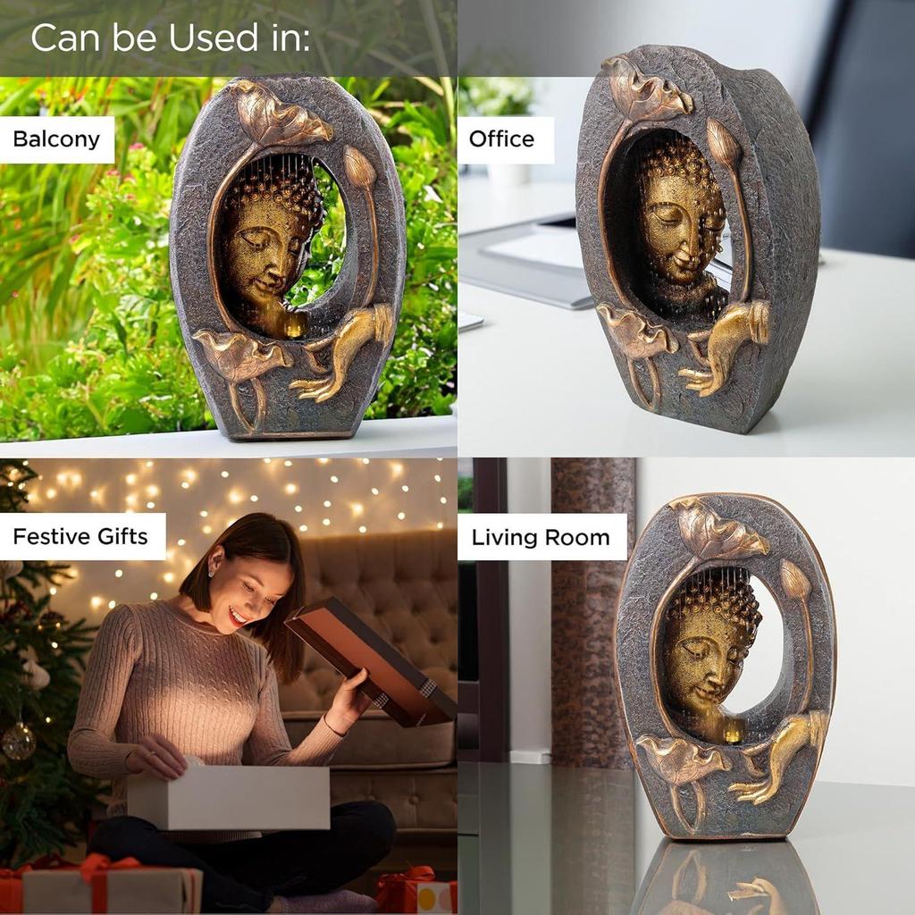 Buddha Idol Water Fountain for Home Decor LED Lights | Waterfall Fountains for Living Room, Garden, Office, Reception,Tabletop |